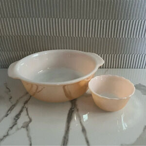 Set of 2 FIRE KING PEACH LUSTRE Dishes 1.5 Casserole & Dessert Bowl Ex Cond MCM
